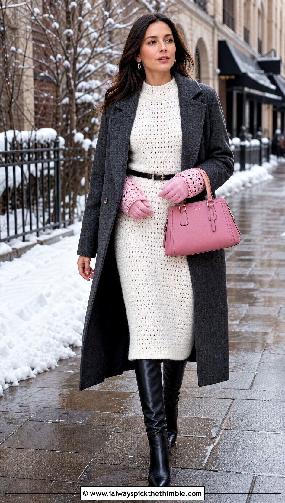 Sweater Crochet Midi Dress With Long Coat - 20 White Crochet Midi Dress outfit ideas