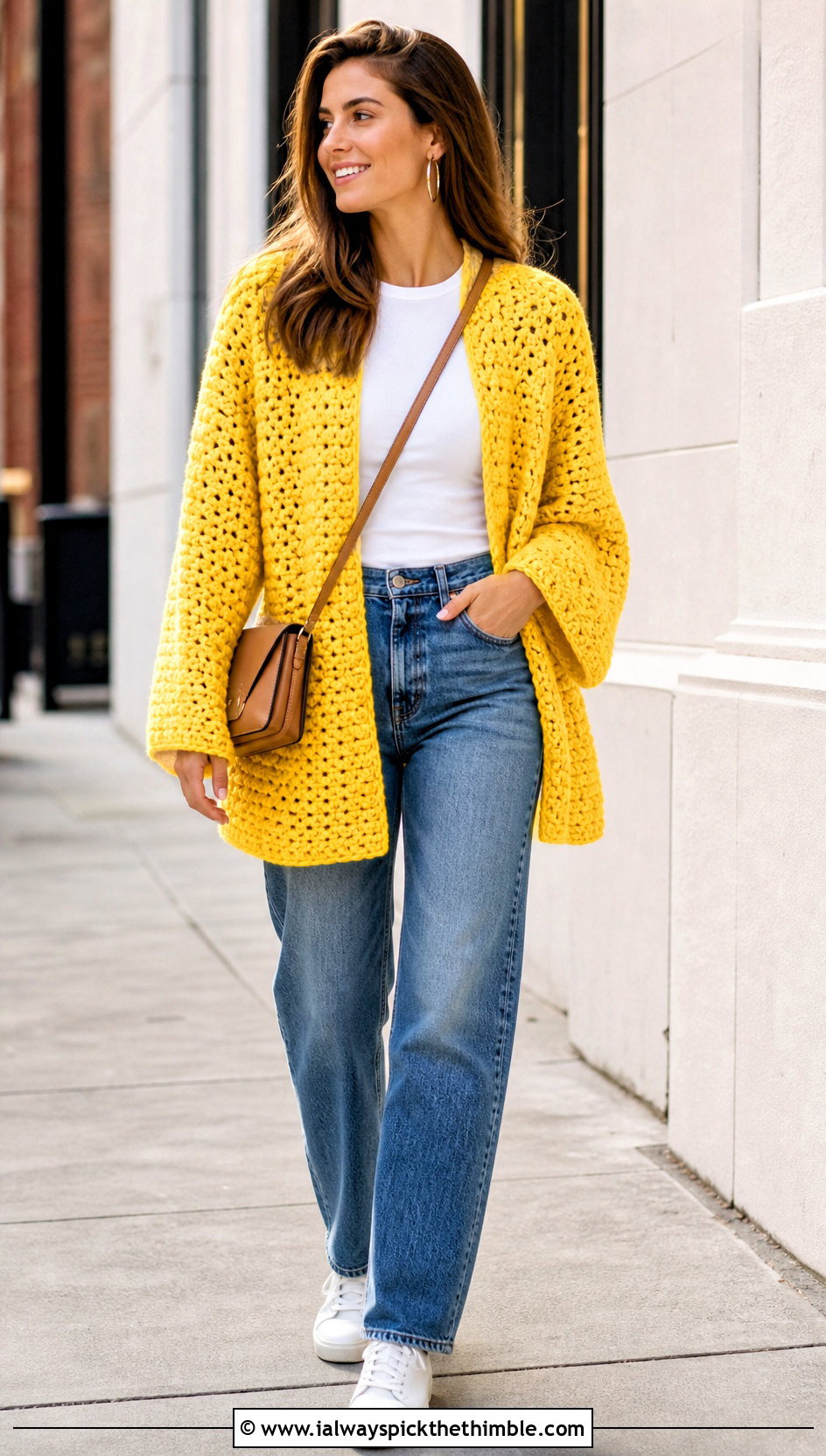 Sweater Crochet Poncho With Sleeves And Straight Leg Jeans - 20 crochet poncho with sleeves outfit ideas