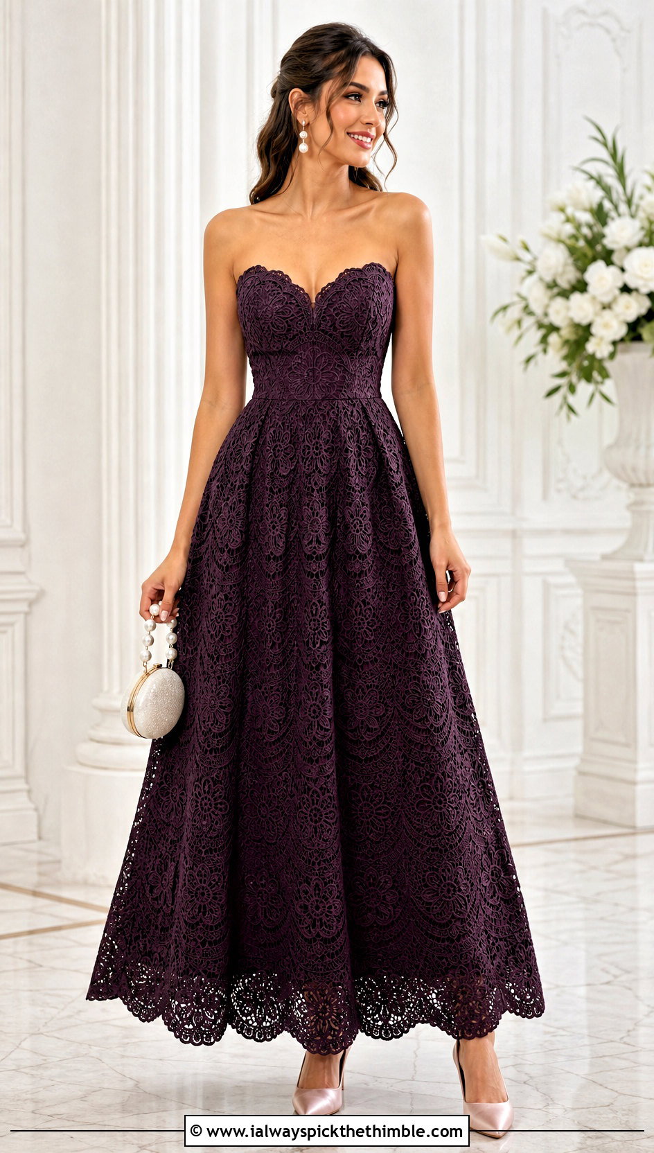 Sweetheart Crochet Ball Gown Dress With Pearl Accessories - 20 crochet ball gown dress outfit ideas