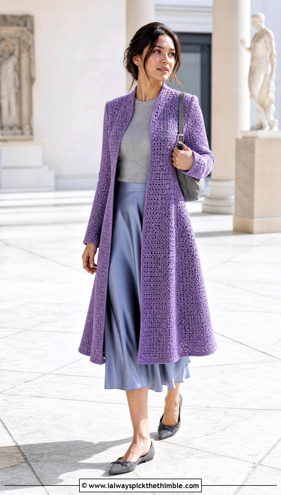 Swing Crochet Coat With Satin Skirt - 15 stylish crochet coat design outfit ideas