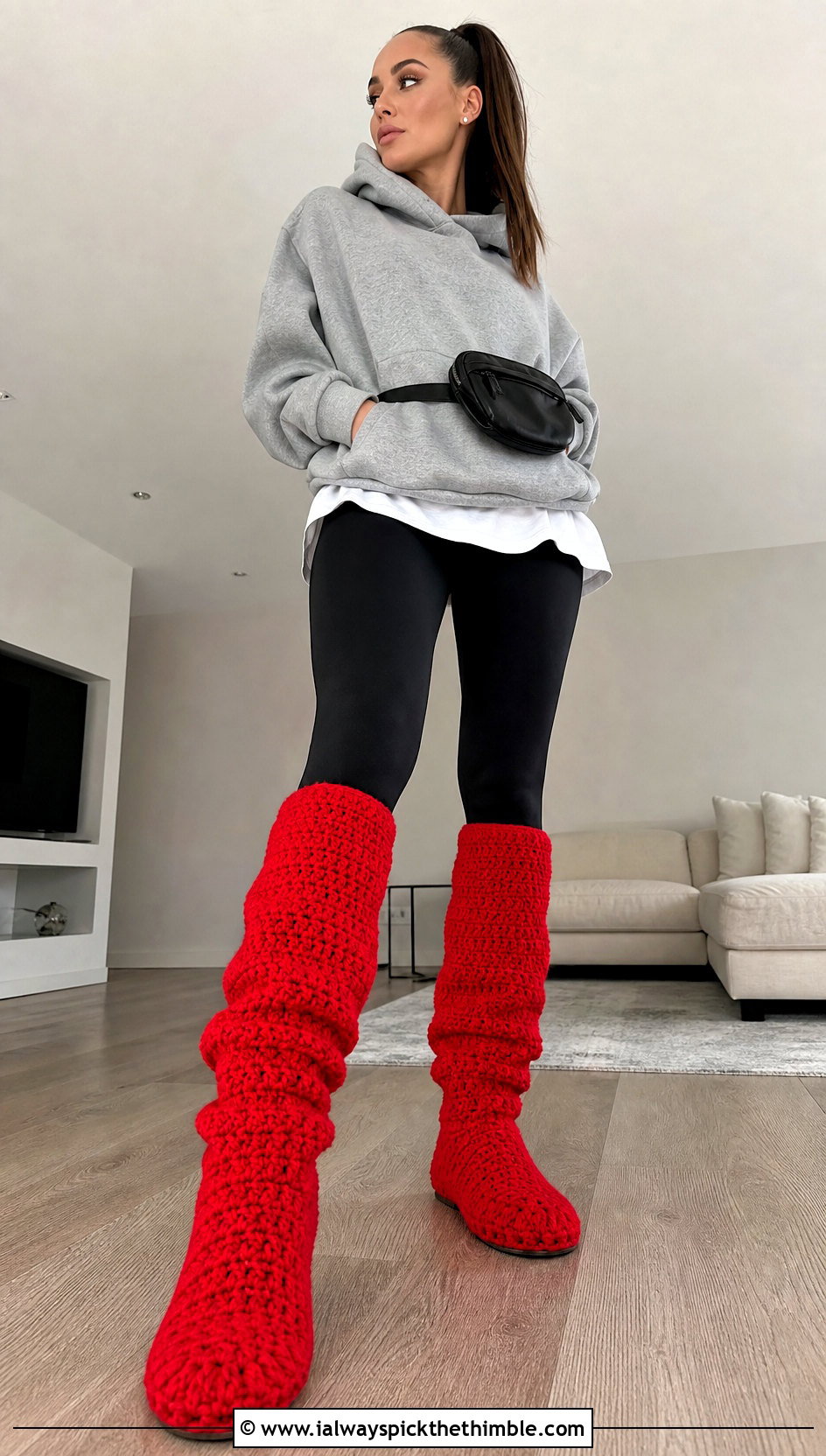 Tall Crochet Slipper Boots With Oversized Hoodie - 25 crochet slipper boots outfit ideas