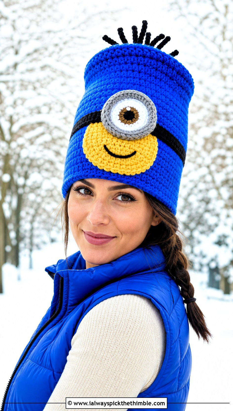 Tall Kevin Minion Crochet Hat With Puffer Vest - 15 Minion Crochet Hat outfit ideas