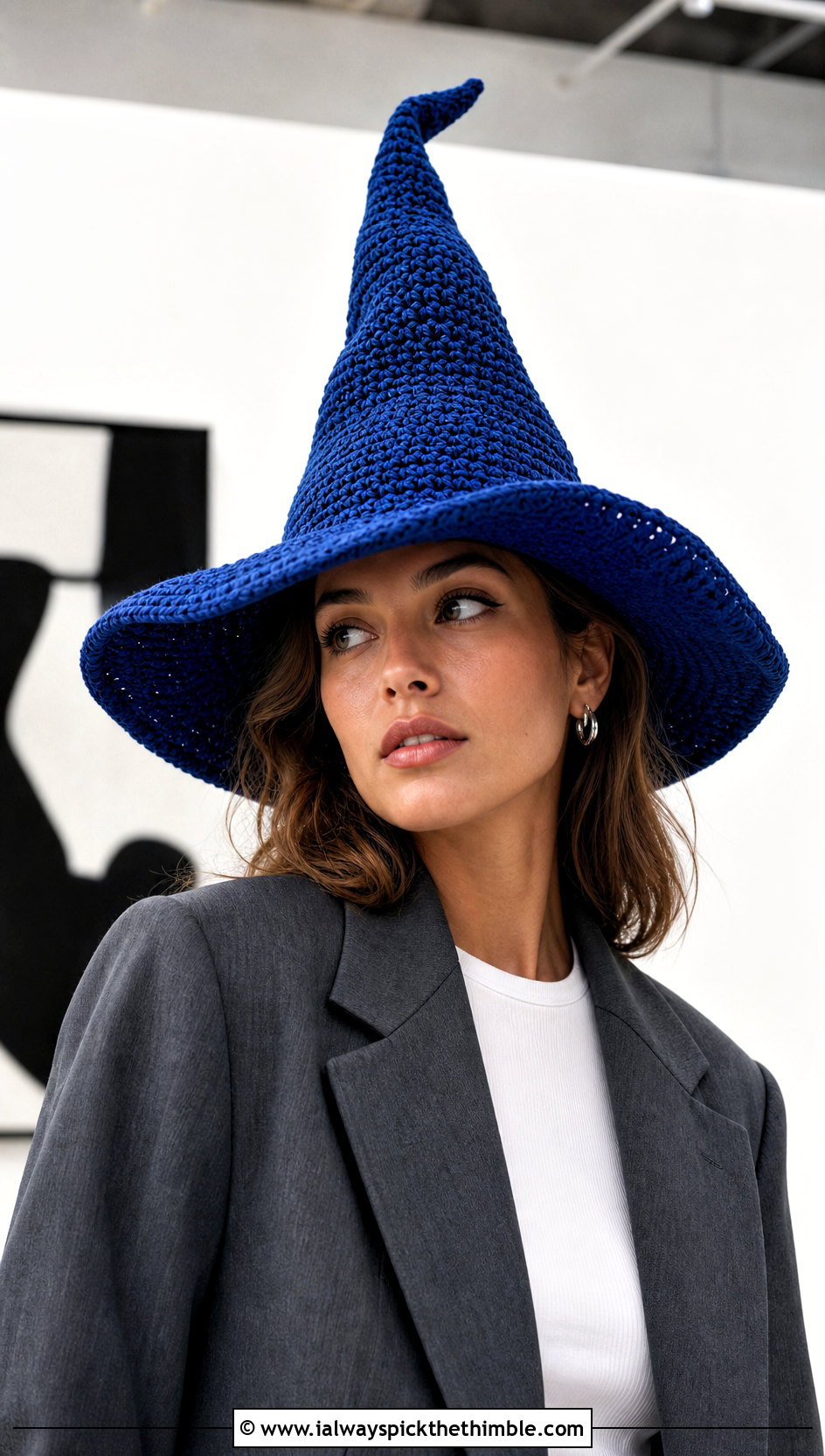 Tall Pointed Crochet Witch Hat With Tailored Suit - 25 crochet witch hat outfit ideas