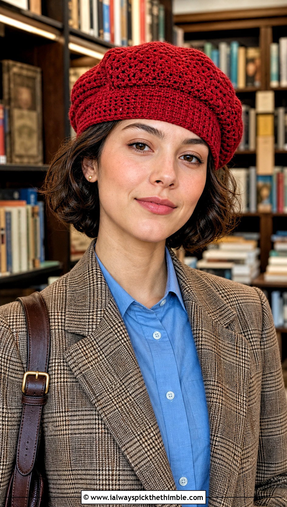 Tam Crochet Beret With Plaid Blazer And Loafers - 15 Womens Crochet Beret outfit ideas