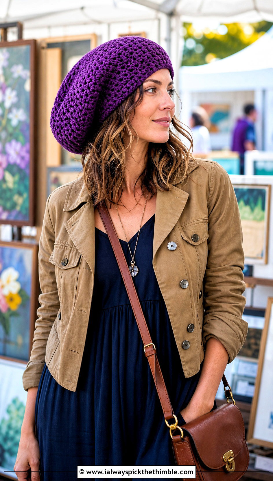 Tam Slouch Crochet Beanie With Maxi Dress - 20 slouch crochet beanie outfit ideas