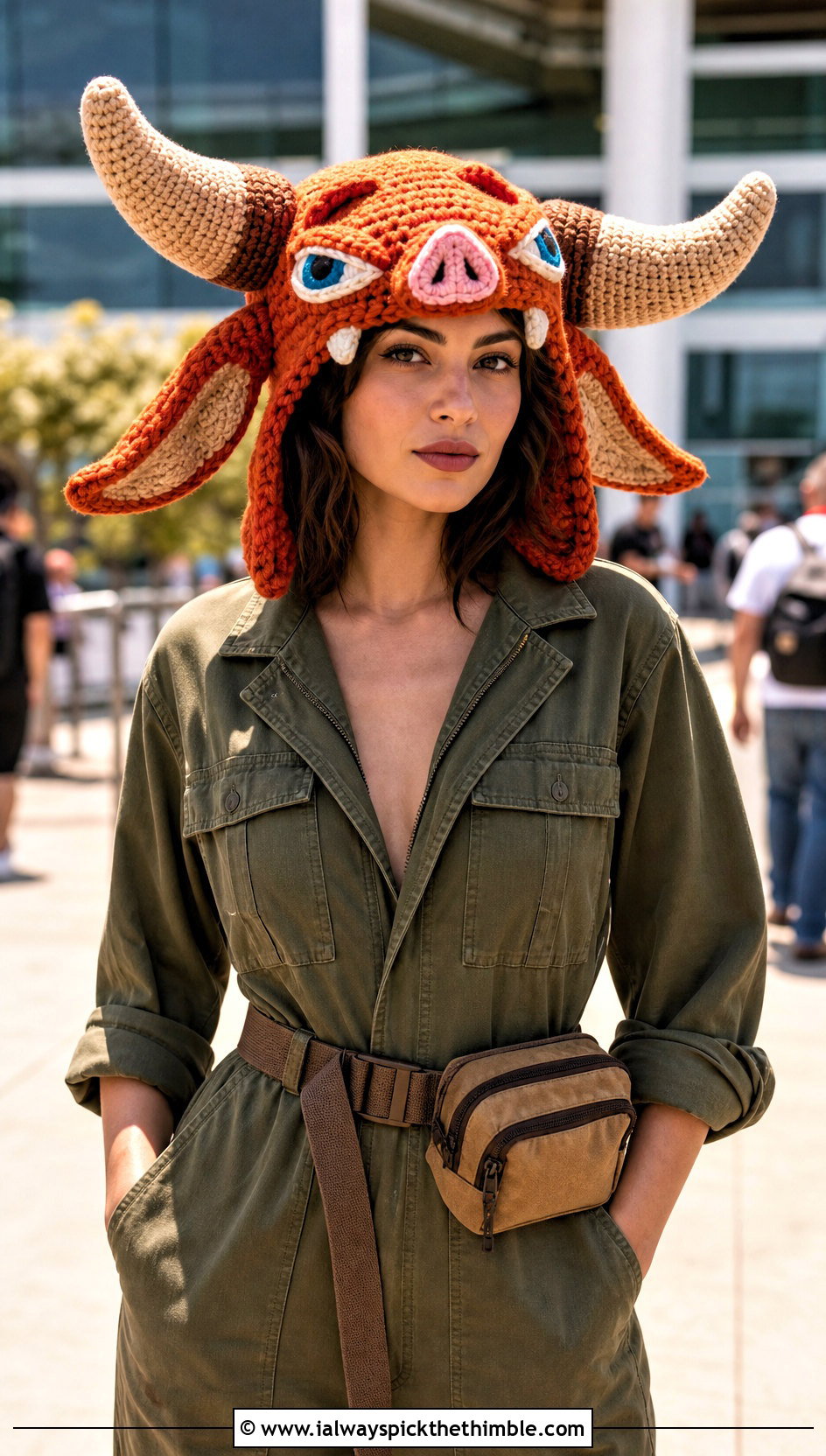 Tangerine Boss Bokoblin Long Horn Crochet Hat With Utility Jumpsuit - 15 Bokoblin Crochet Hat outfit ideas