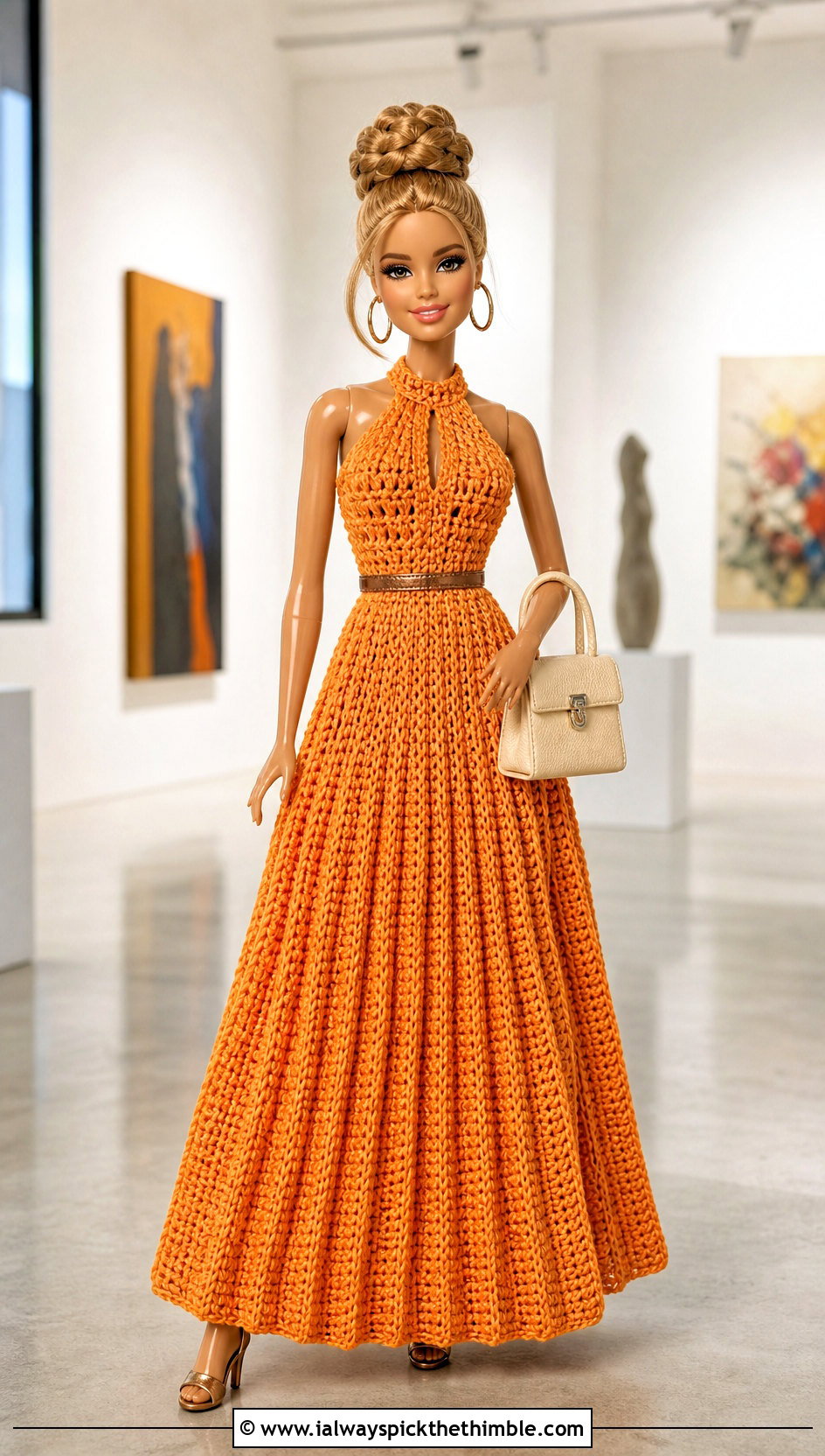 Tangerine Halter Crochet Barbie Ball Gown - 20 crochet barbie ball gowns outfit ideas
