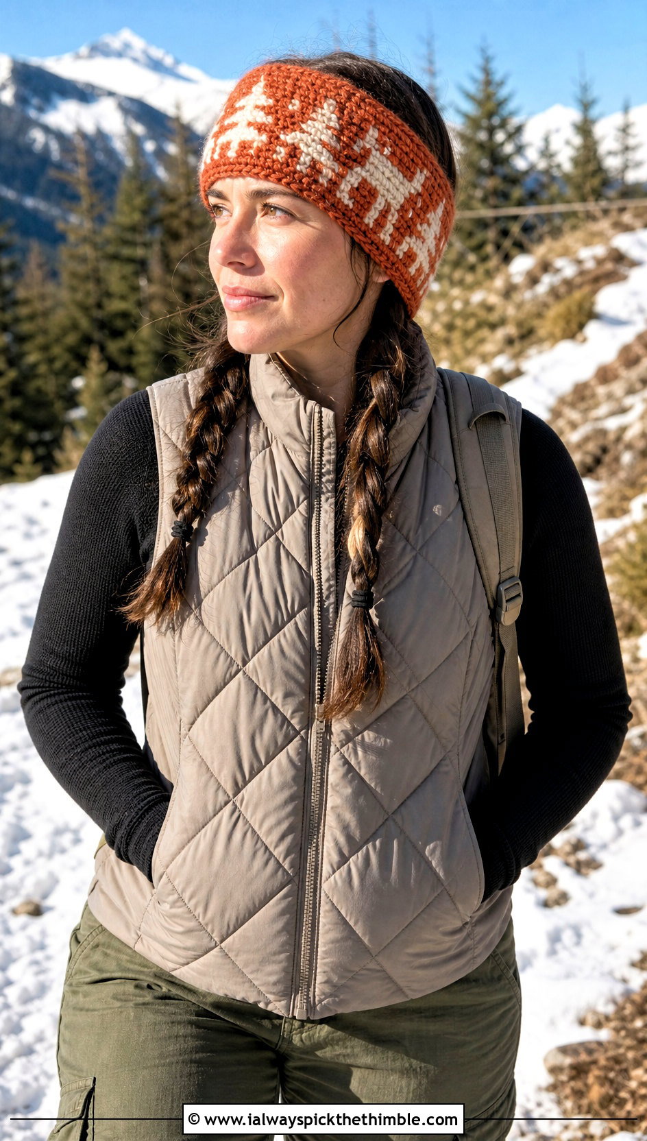 Tangerine Mosaic Crochet Winter Wonderland Headband With Quilted Vest - 15 Mosaic Crochet Winter Wonderland Headband outfit ideas