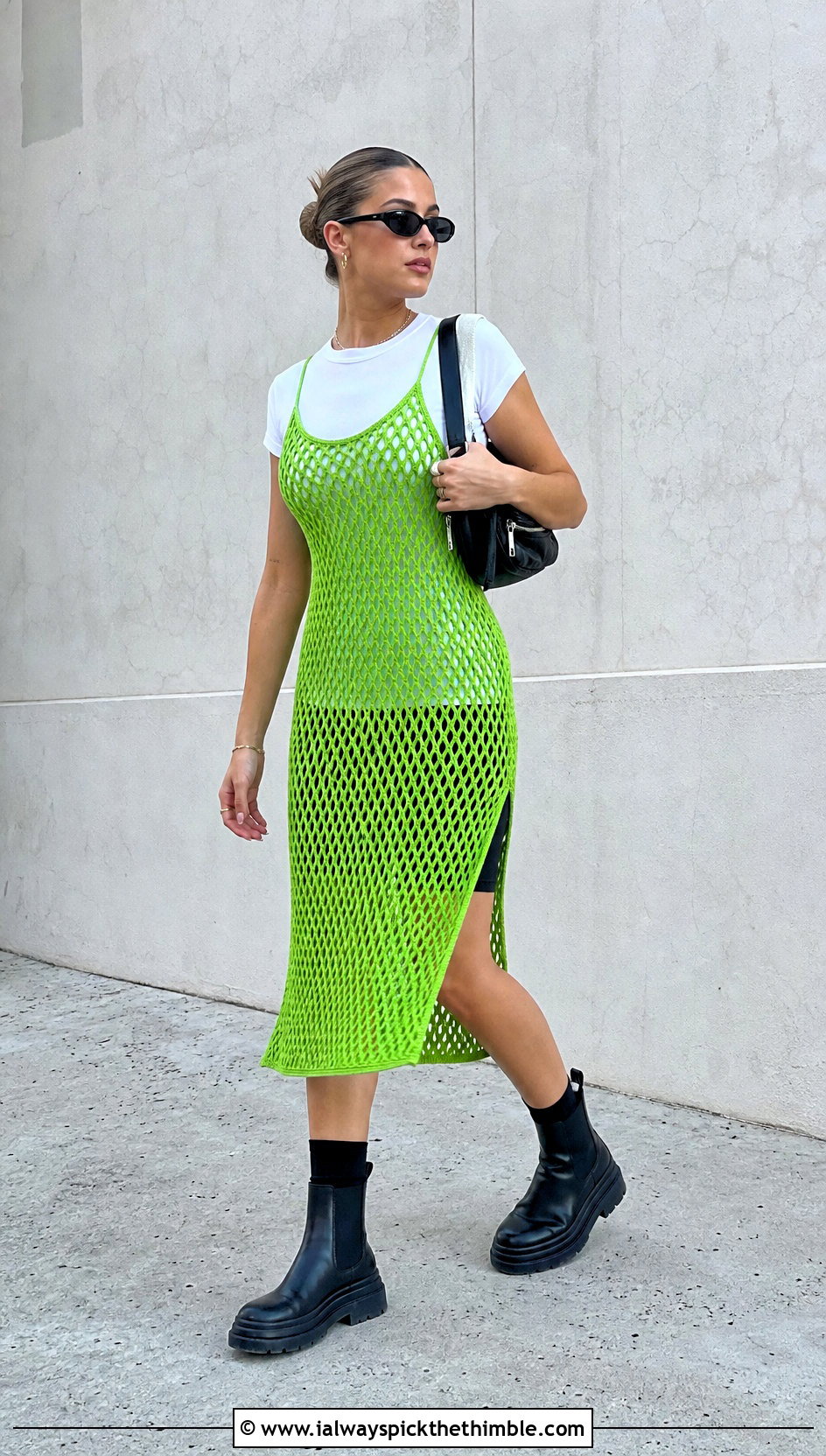 Tank Crochet Overlay Midi Dress With T Shirt And Boots - 20 Crochet Overlay Dress outfit ideas