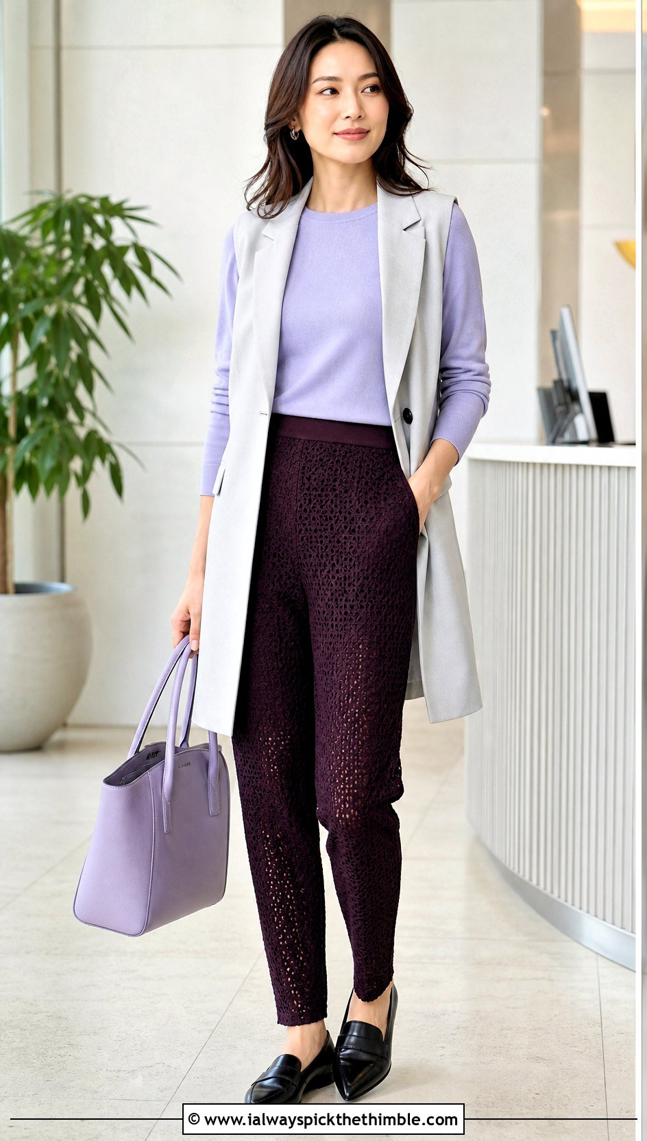 Tapered Crochet Mesh Pants With Longline Vest - 25 crochet mesh pants outfit ideas