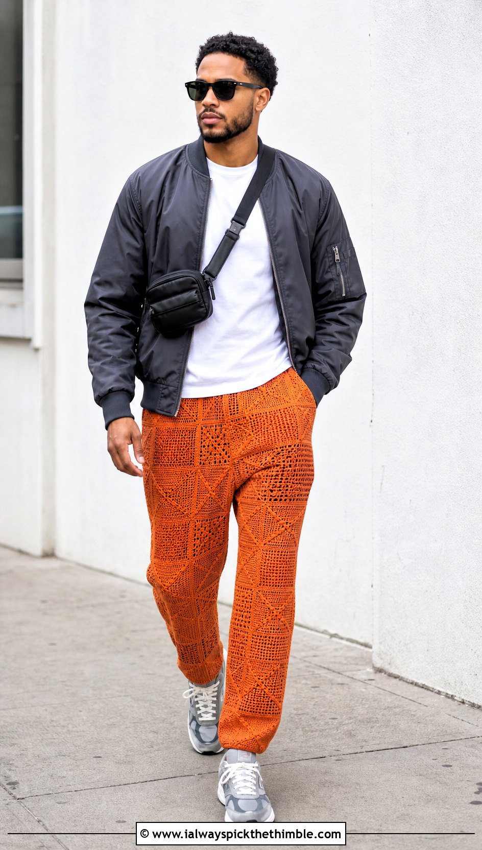 Tapered Crochet Pants With Bomber Jacket - 25 crochet pants men outfit ideas