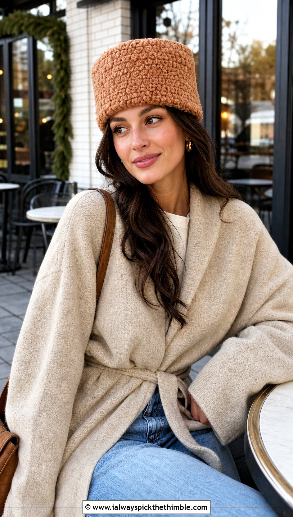 Tapered Crochet Papakha With Long Cardigan - 25 crochet russian hat outfit ideas