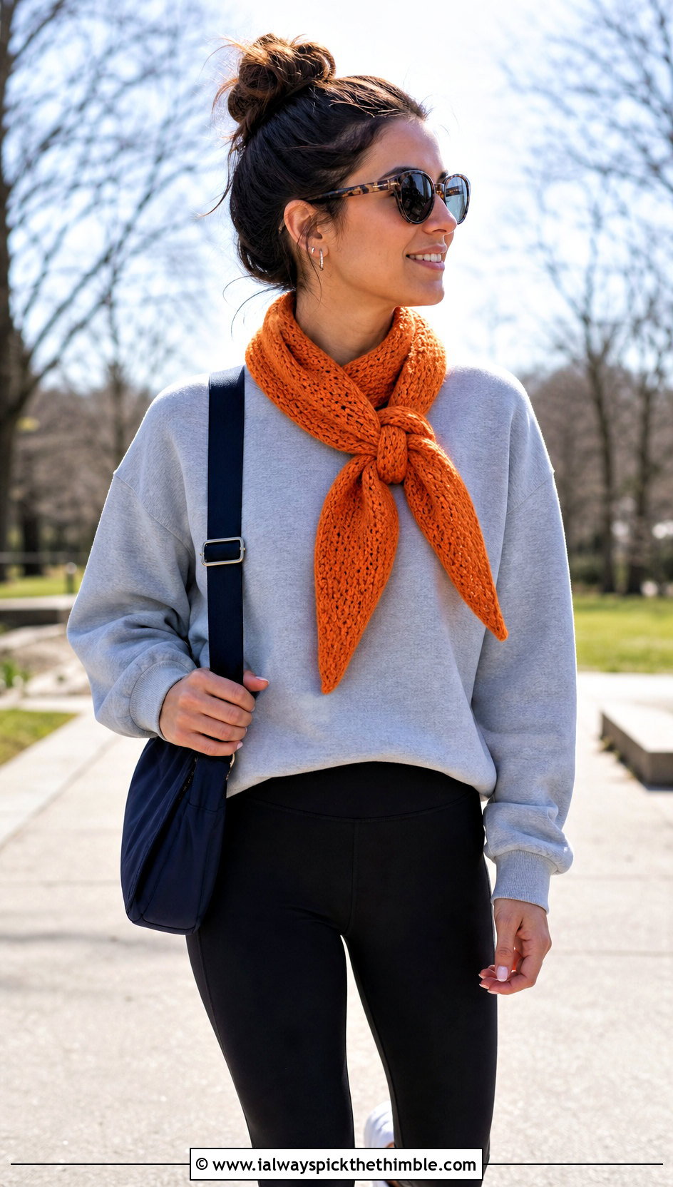 Tapered Crochet Scarflet With Sweatshirt And Leggings - 15 Small Neck Crochet Scarf outfit ideas