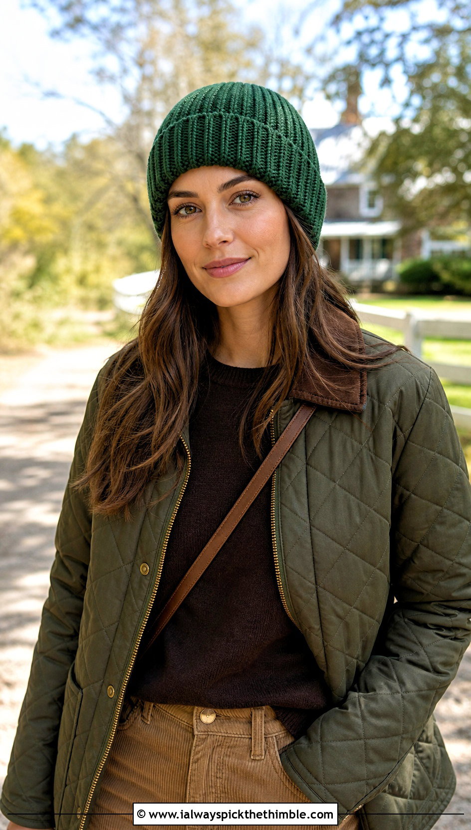 Tapered Crown Crochet Ribbed Beanie With Barn Jacket And Corduroy Pants - 20 Easy Crochet Ribbed Hat outfit ideas