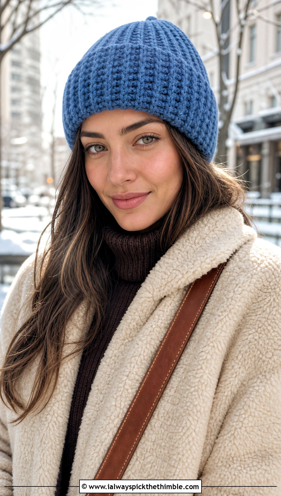 Tapered Crown Crochet Ribbed Beanie With Teddy Coat - 20 easy crochet ribbed beanie outfit ideas