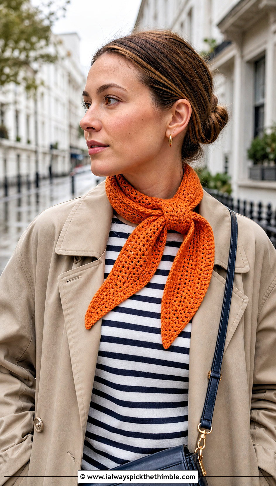 Tapered End Crochet Sally Scarf With Trench Coat And Cropped Jeans - 20 Crochet Sally Scarf outfit ideas