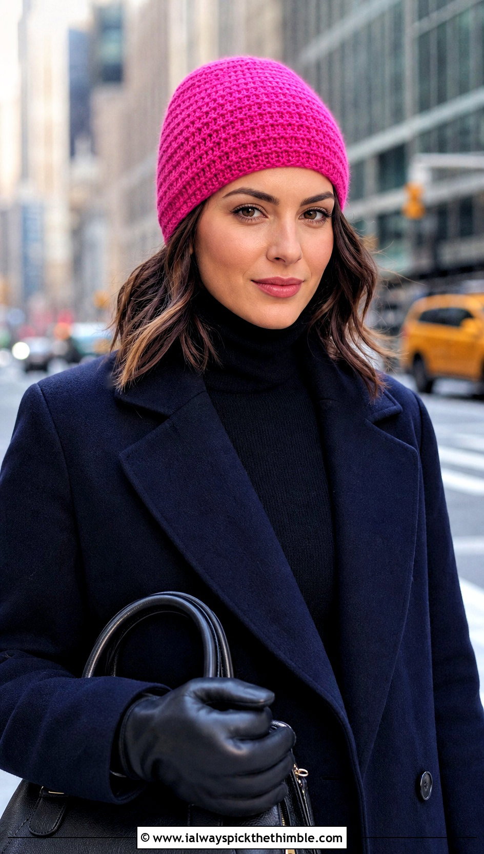 Tapered One Hour Crochet Beanie With A Long Wool Coat - 20 One Hour Crochet Hat outfit ideas
