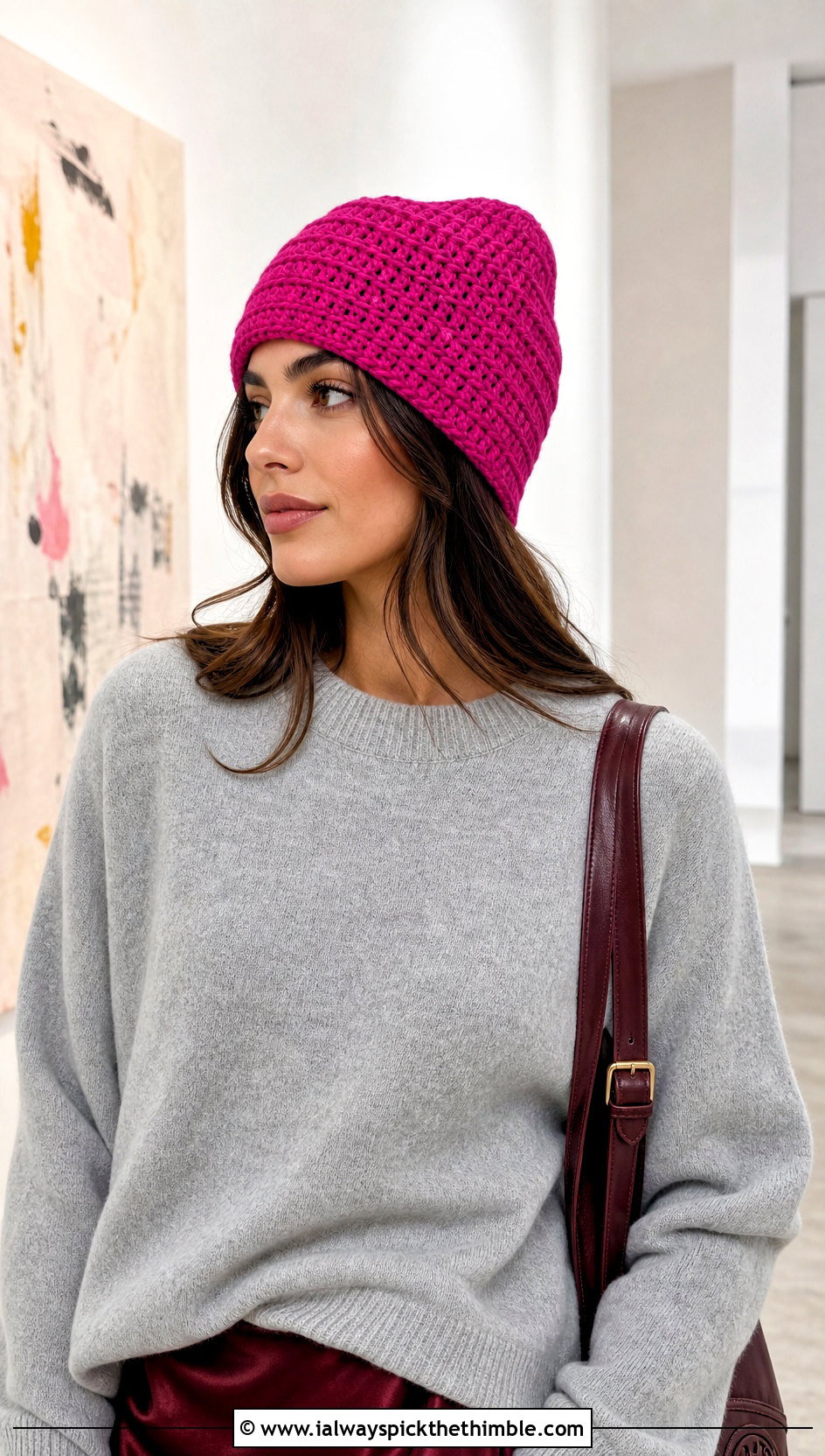 Tapered Short Row Beanie With Satin Midi Skirt - 20 Crochet Short Row Beanie outfit ideas