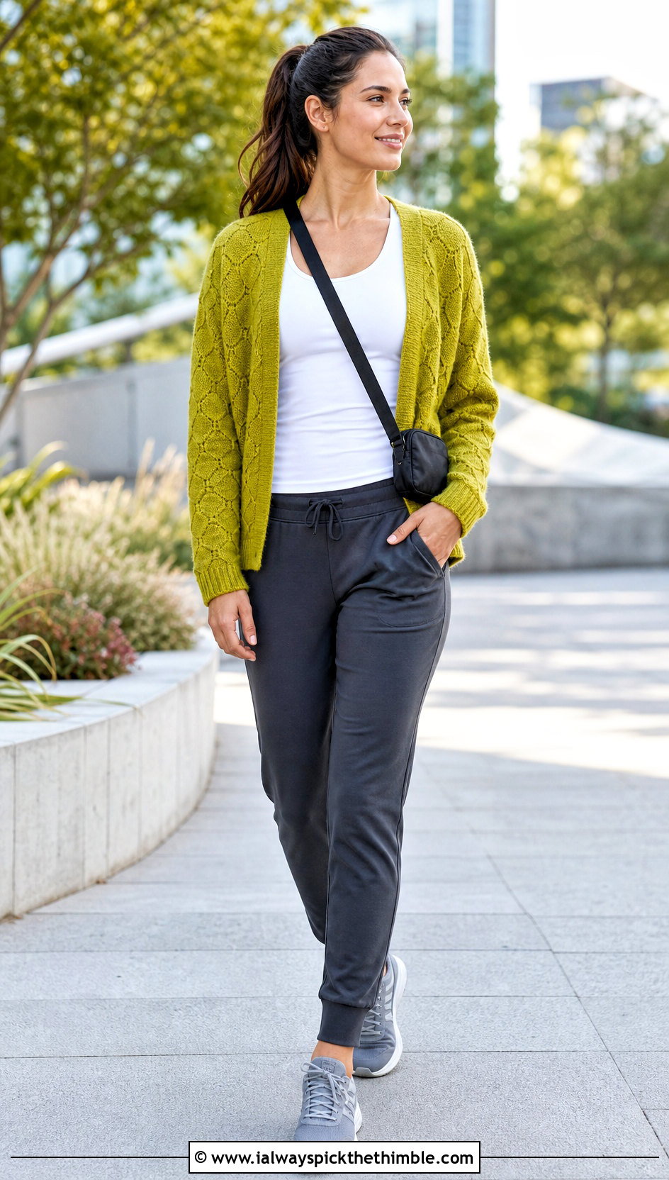 Tapered Sleeve Hexagon Cardigan With Joggers - 25 crochet hexagon cardigan outfit ideas