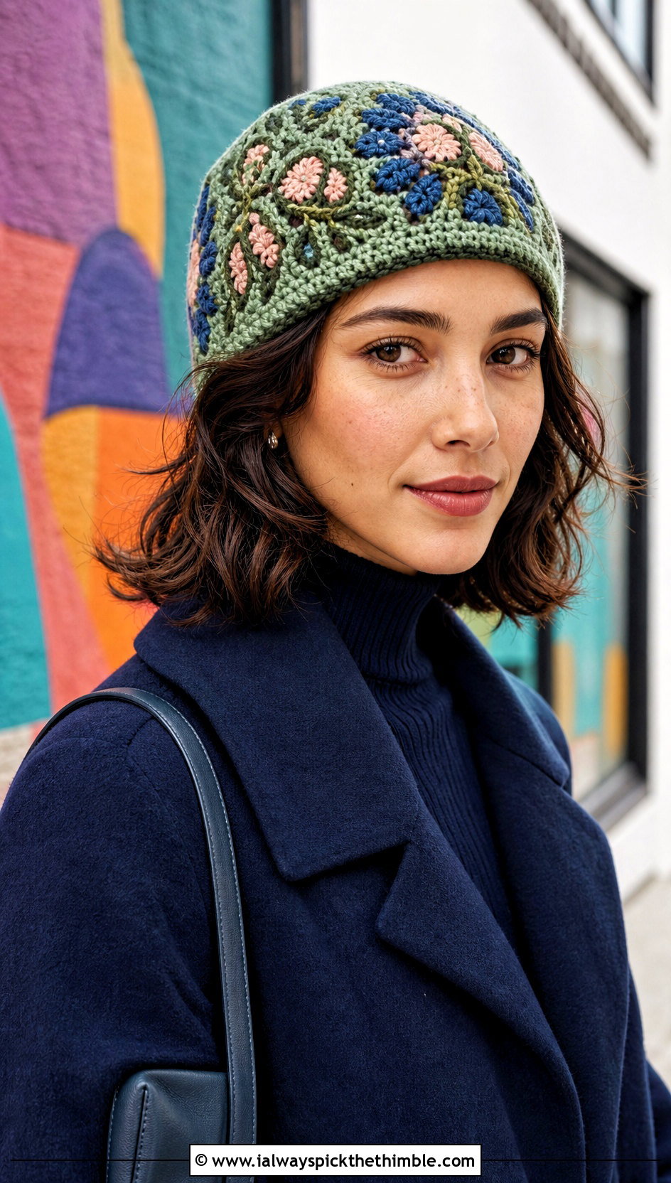 Tapestry Crochet Beanie With Monochrome Outfit - 25 cute crochet beanies outfit ideas