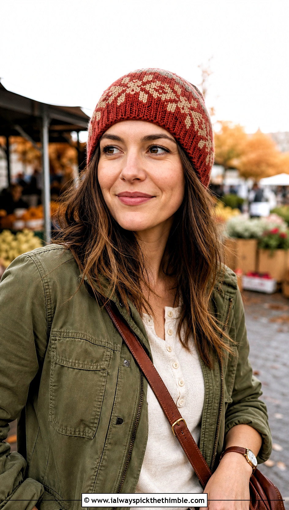 Tapestry Crochet Beanie With Utility Jacket - 25 crochet beanie outfit ideas