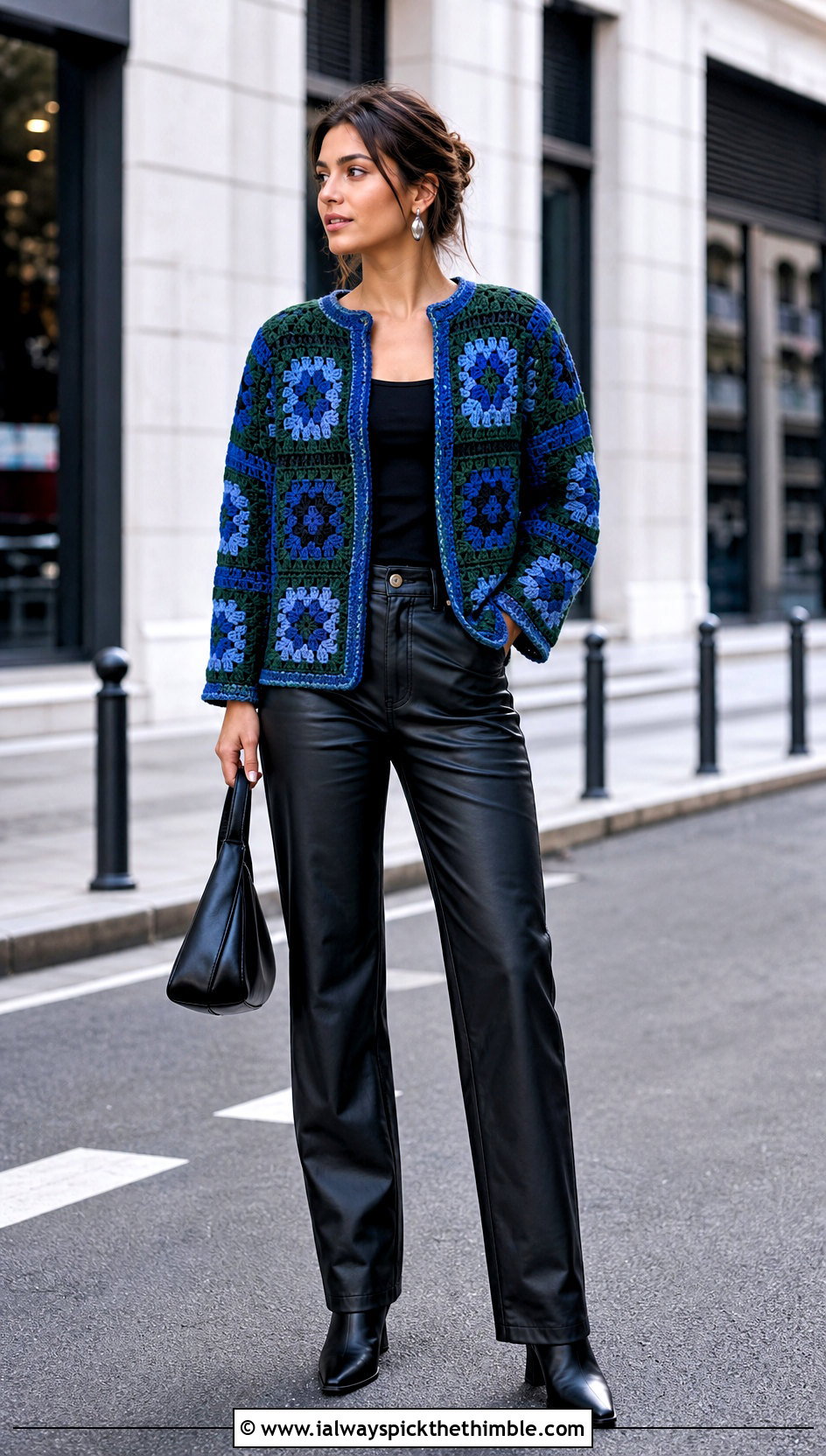 Tapestry Crochet Bog Jacket With Leather Pants - 25 Crochet Bog Jacket outfit ideas