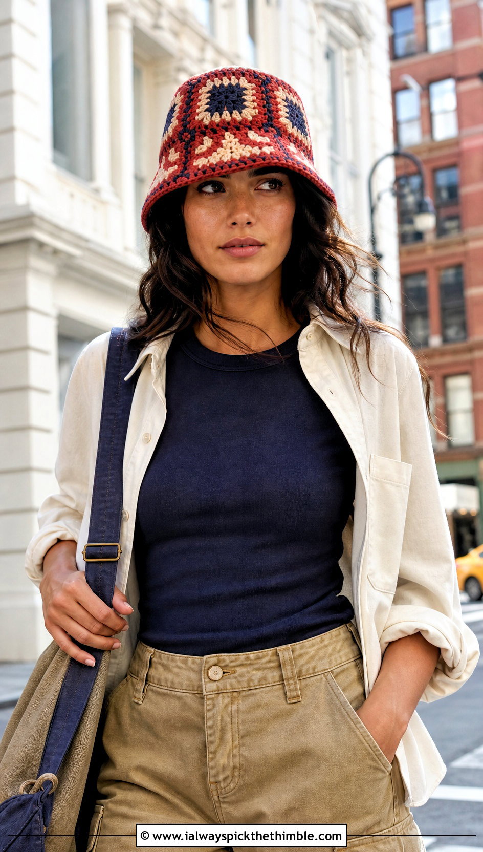 Tapestry Crochet Bucket Hat With Cargo Pants - 20 crochet bucket hat ideas