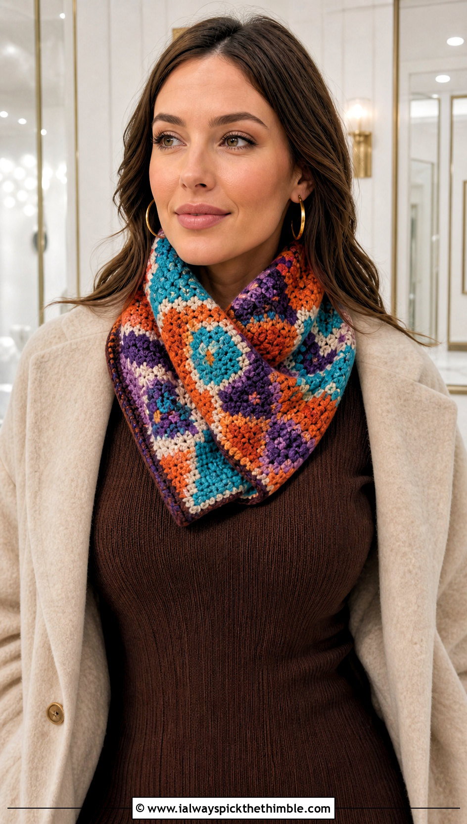 Tapestry Crochet Candy Scarf With Sweater Dress - 15 crochet candy scarf outfit ideas