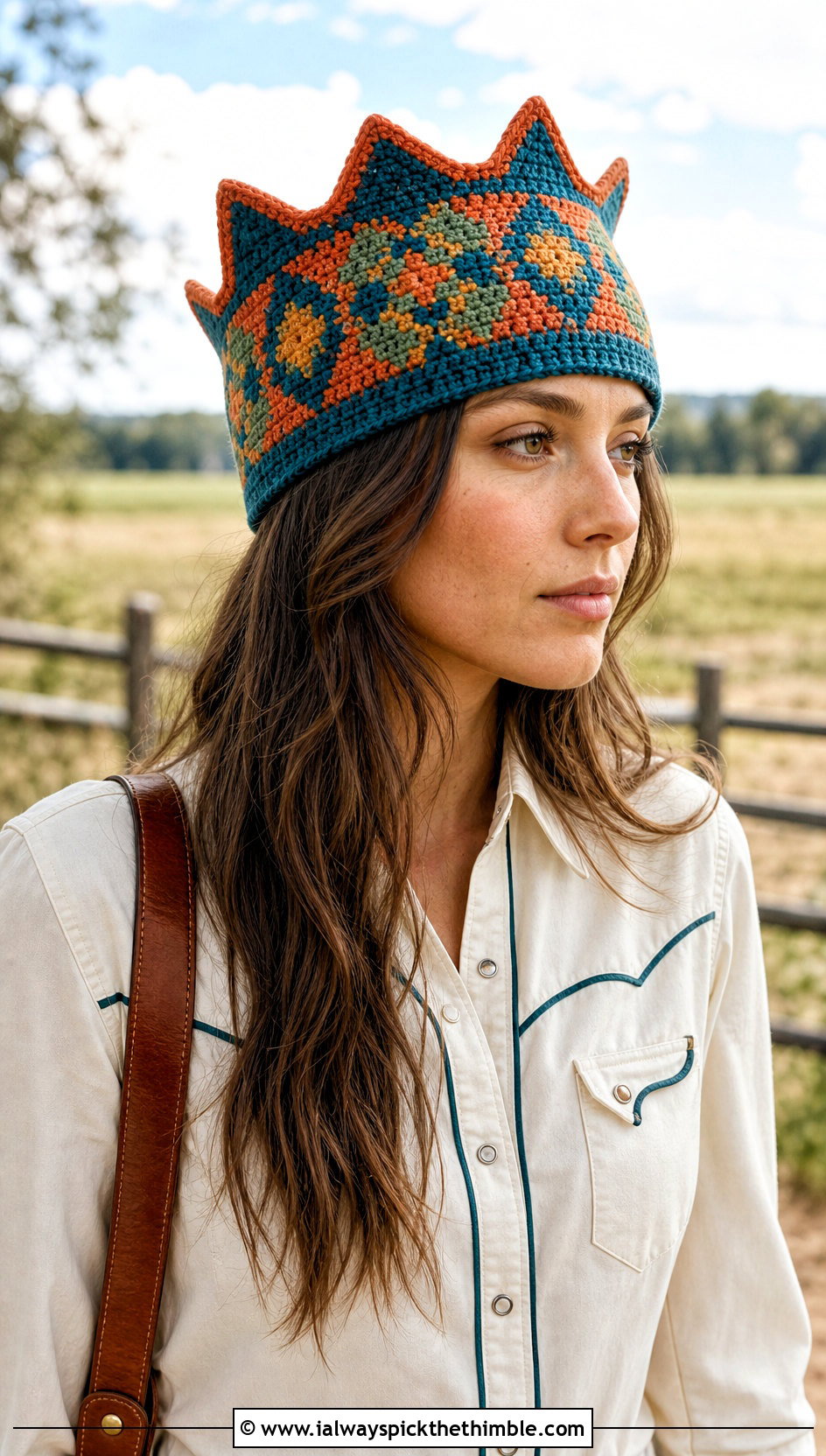 Tapestry Crochet Jughead Beanie With Western Shirt And Maxi Skirt - 15 Crochet Jughead Beanie outfit ideas