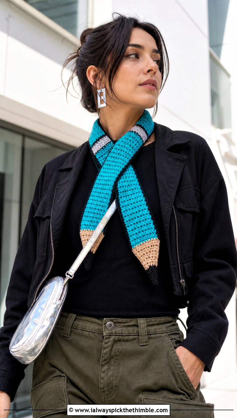 Tapestry Crochet Pencil Scarf With Cargo Pants - 20 Crochet Pencil Scarf outfit ideas
