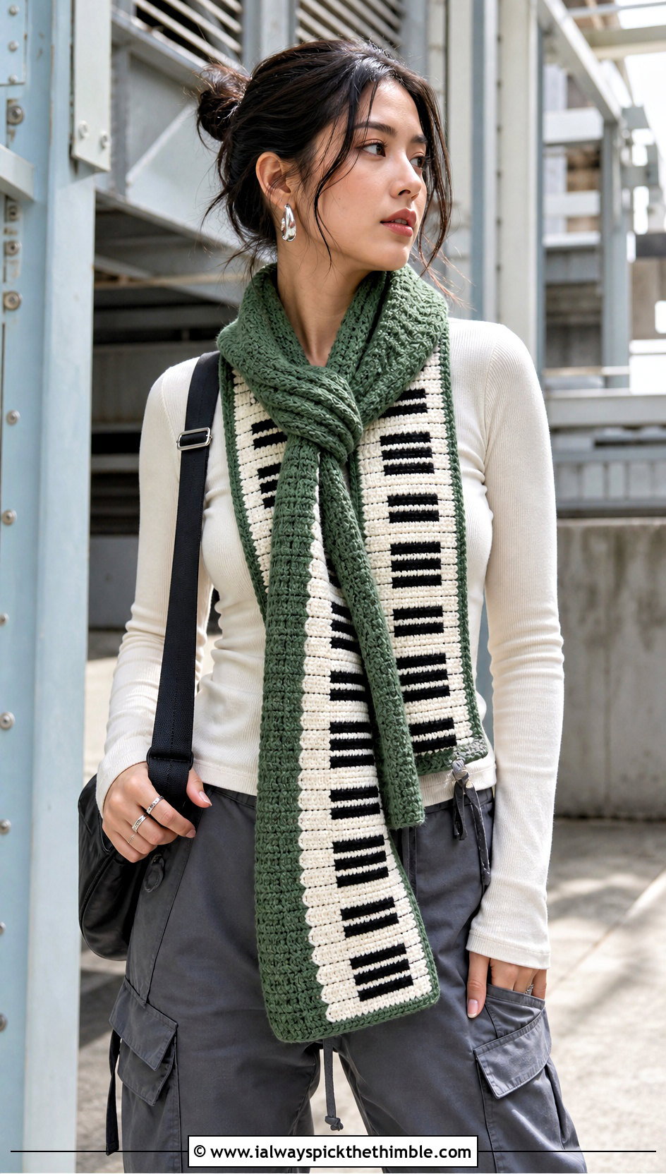 Tapestry Crochet Piano Scarf With Cargo Pants - 25 crochet piano scarf outfit ideas