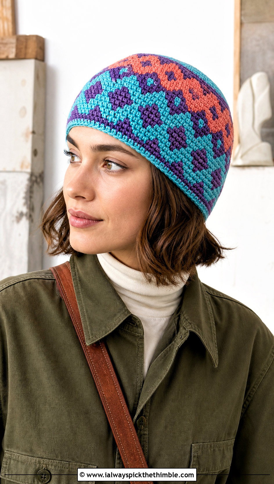 Tapestry Crochet Stocking Cap With Utility Jumpsuit - 20 crochet stocking cap outfit ideas