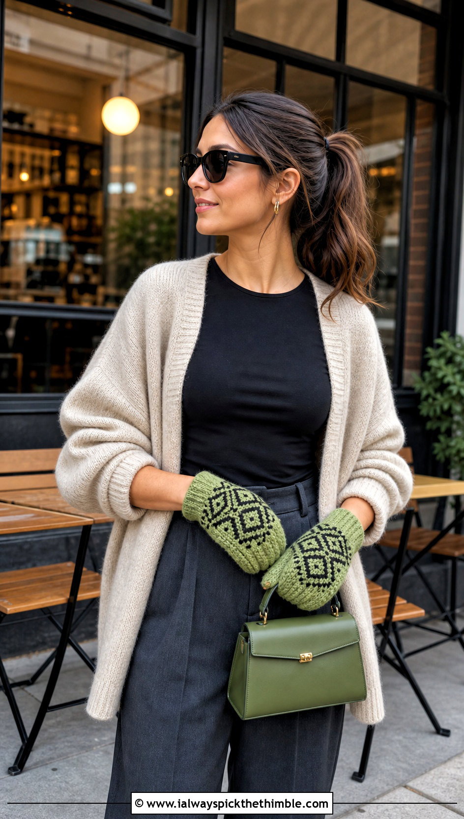 Tapestry Crocheted Mittens With Oversized Cardigan - 20 Easy Crocheted Mittens outfit ideas