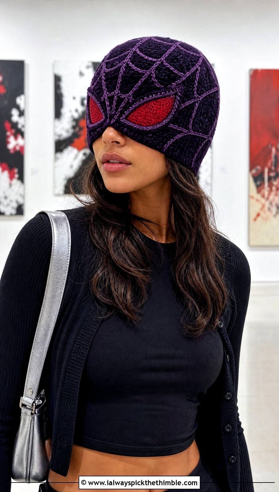 Tapestry Eye Crochet Spider Man Beanie With Satin Skirt - 25 crochet spider man beanie outfit ideas