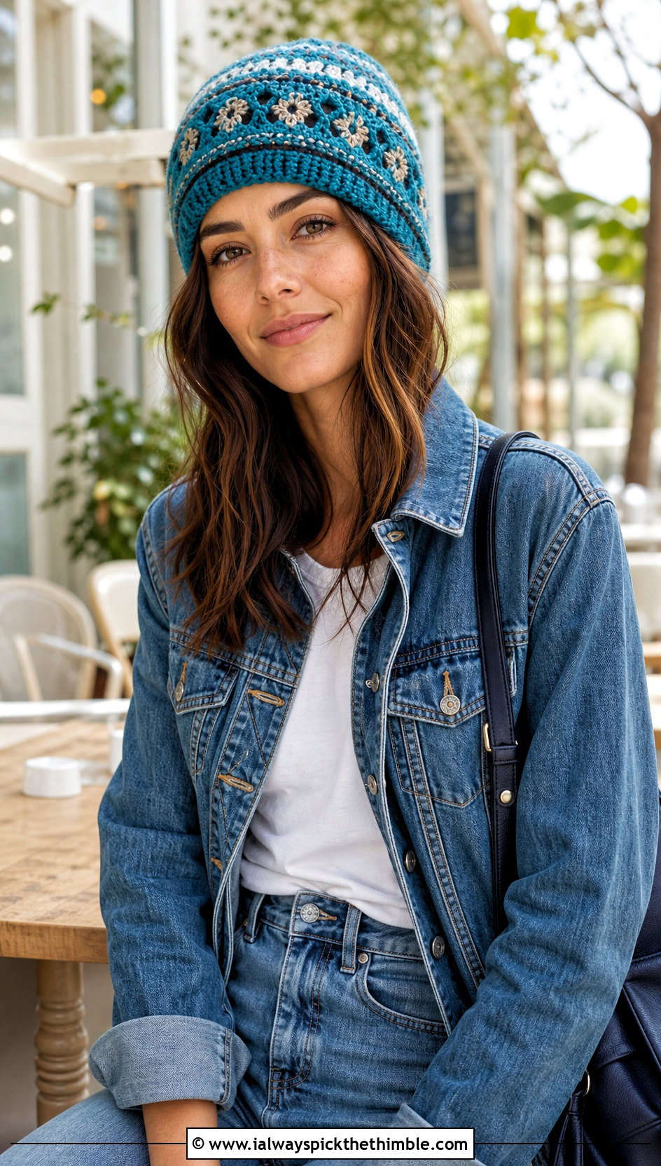 Tapestry Glacier Crochet Beanie With Double Denim - 15 Glacier Crochet Beanie outfit ideas