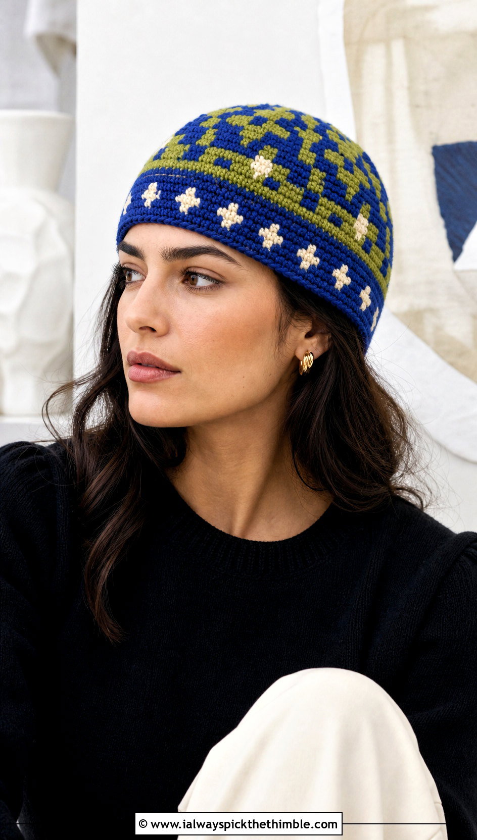 Tapestry Knit Look Crochet Hat With Minimal Separates - 20 Crochet Knit Look Hat outfit ideas