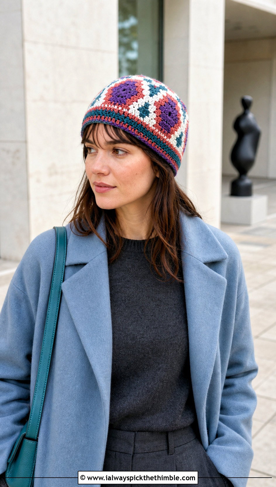 Tapestry Knit Look Crochet Hat With Minimalist Outfit - 20 Knit Look Crochet Hat outfit ideas