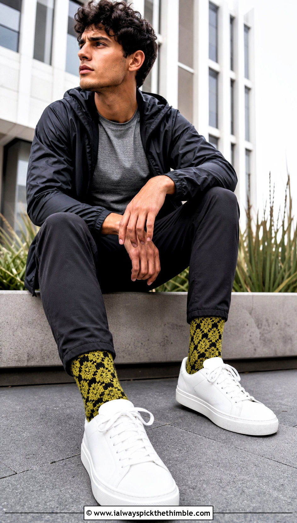 Tapestry Wool Crochet Crew Socks With Track Pants - 20 Wool Crochet Sock outfit ideas