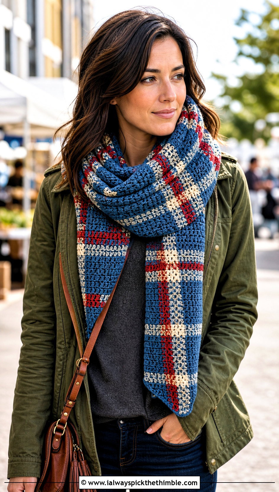 Tartan Crochet Blanket Scarf With Field Jacket - 25 crochet blanket scarf outfit ideas