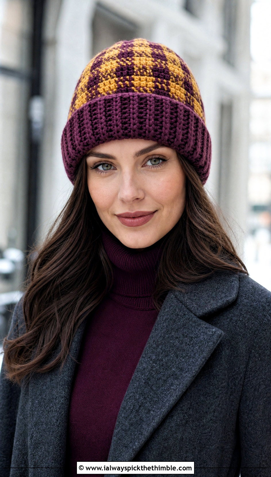 Tartan Plaid Crochet Beanie With Wool Coat - 15 Plaid Crochet Beanie outfit ideas