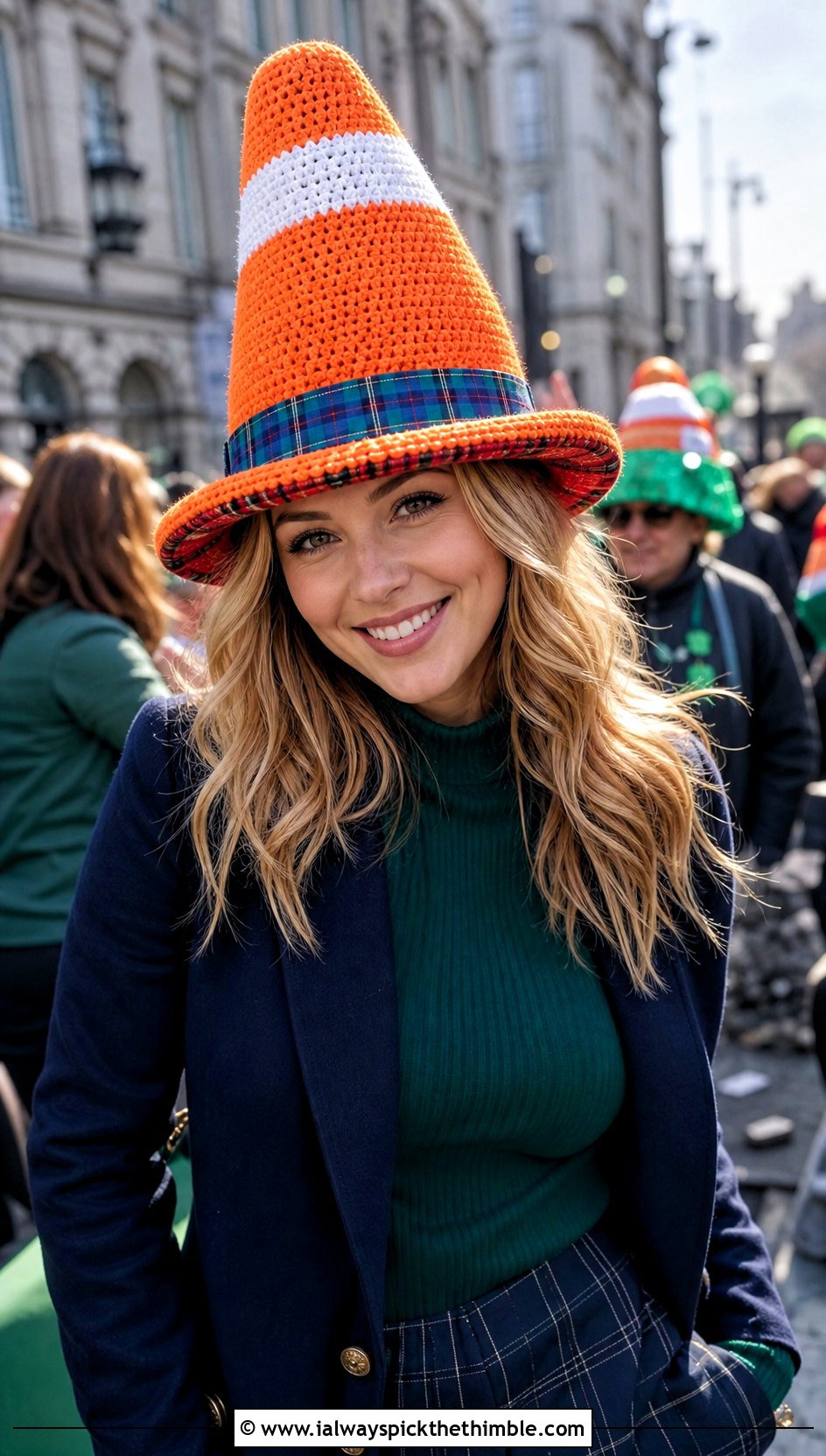 Tartan Trimmed Traffic Cone Hat With Plaid Trousers - 20 crochet traffic cone hat outfit ideas