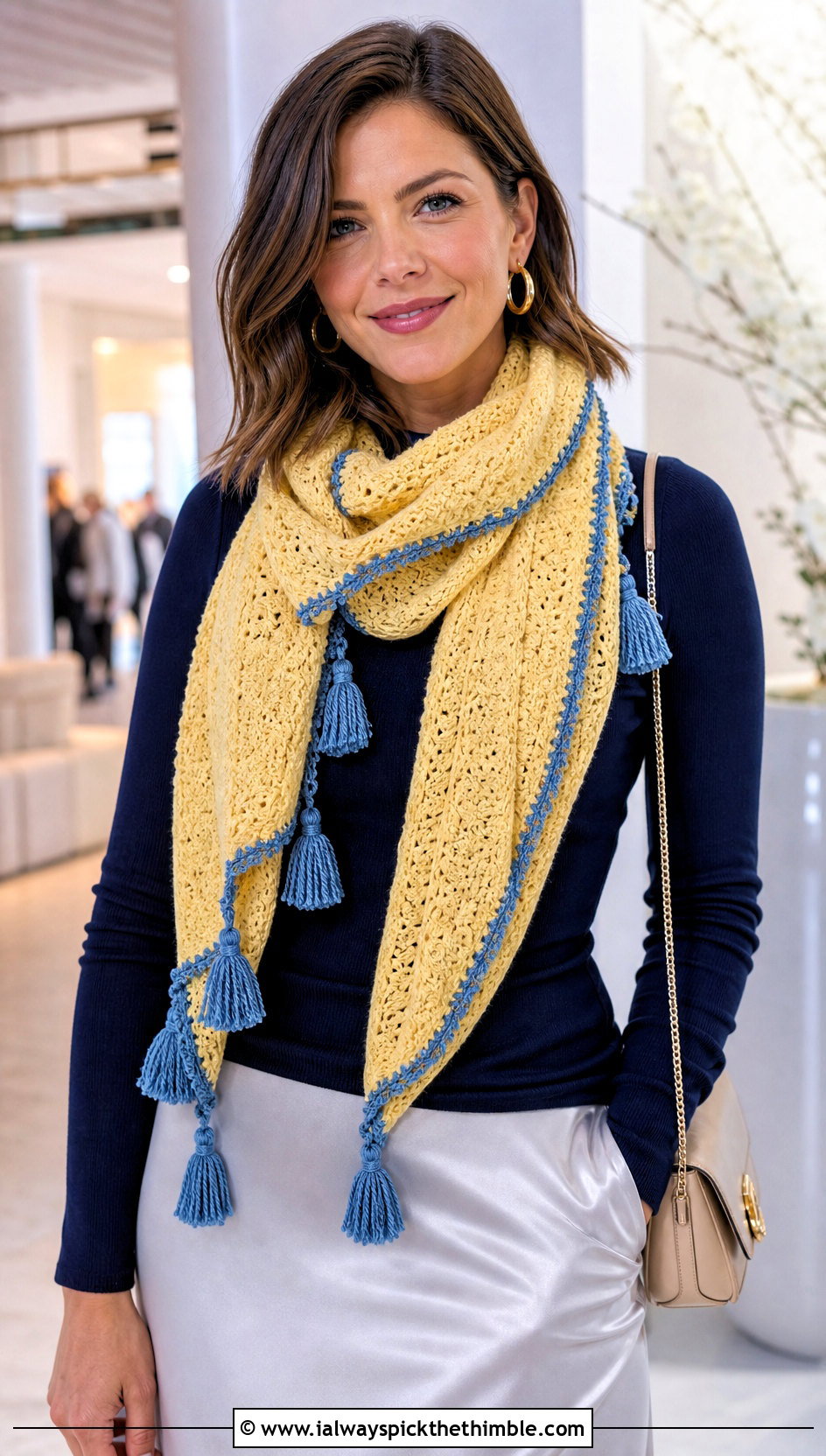Tassel Crayon Scarf With Satin Skirt - 15 Crochet Crayon Scarf outfit ideas