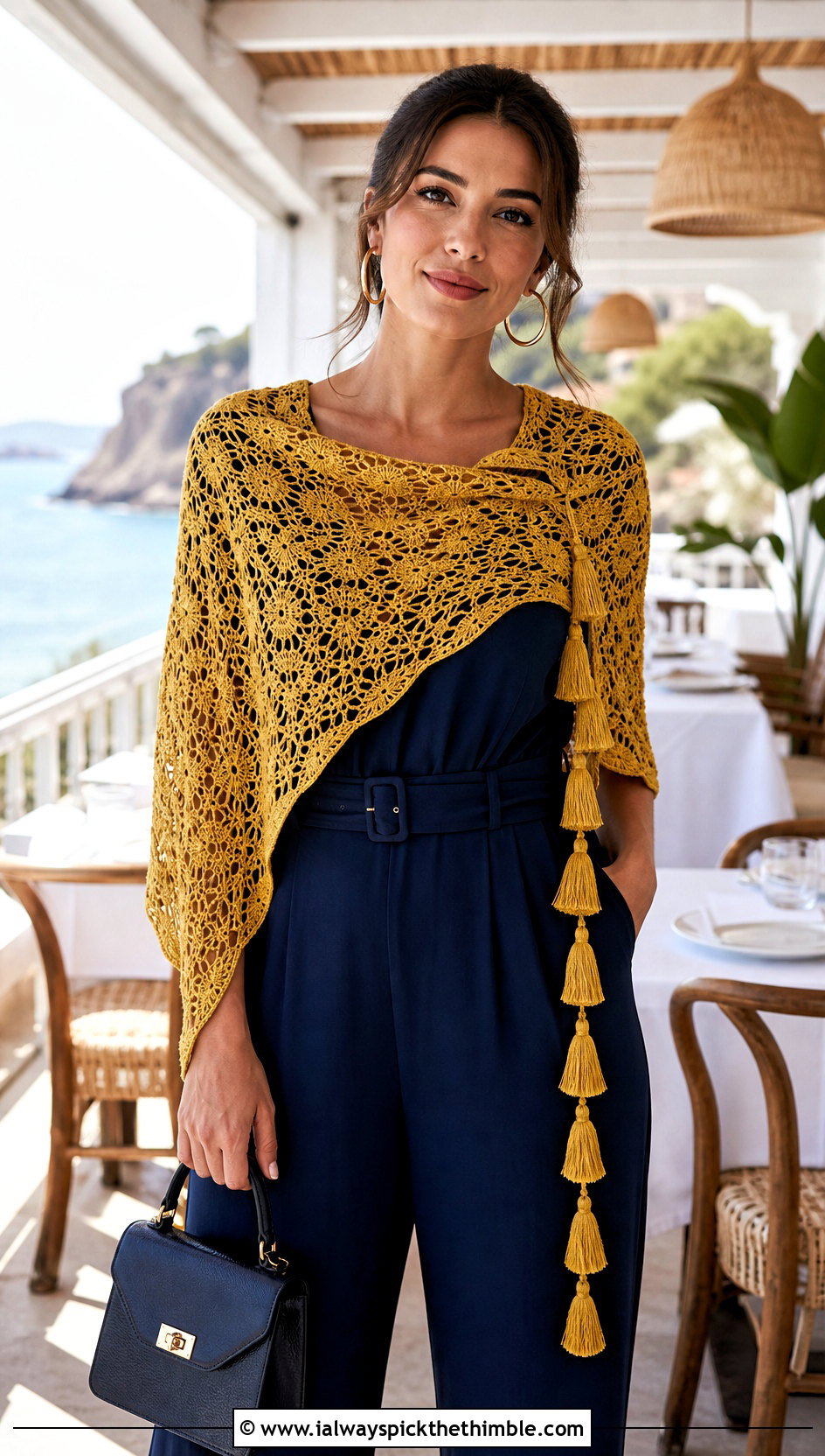 Tassel Crochet Lace Shawl With Jumpsuit - 20 easy crochet lace shawl outfit ideas
