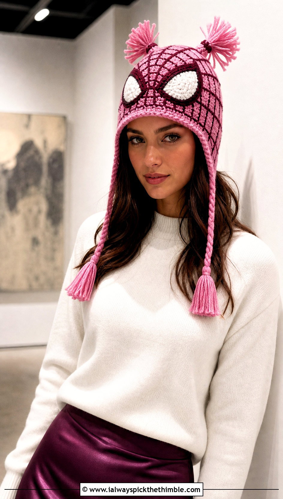 Tassel Crochet Mayday Parker Beanie With Satin Midi Skirt - 15 Crochet Mayday Parker Beanie outfit ideas