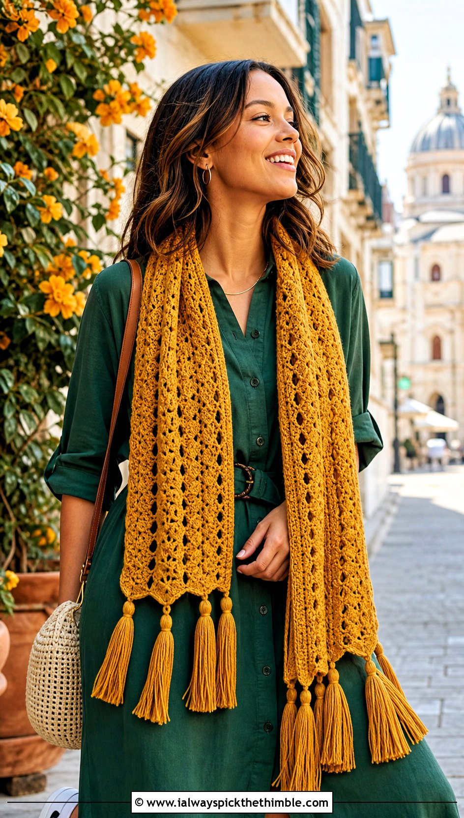 Tassel Crochet Scarf With Shirt Dress And Sneakers - 25 easy crochet scarf outfit ideas