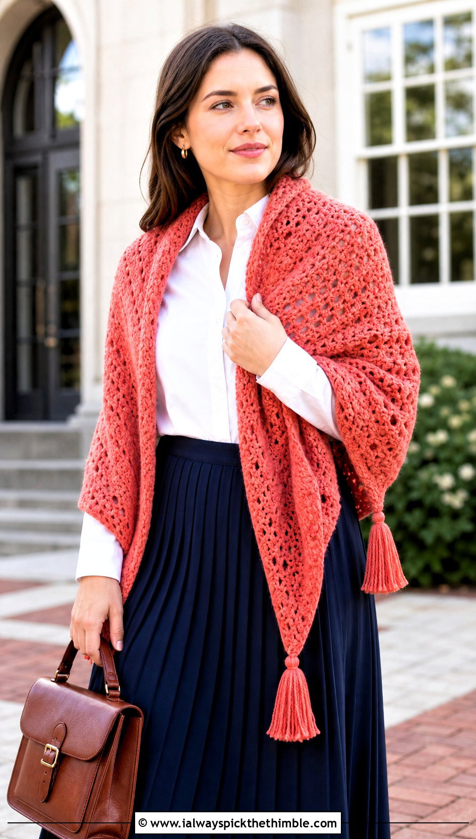 Tassel DK Yarn Crochet Shawl With Pleated Skirt - 20 Crochet Shawl Dk Yarn outfit ideas