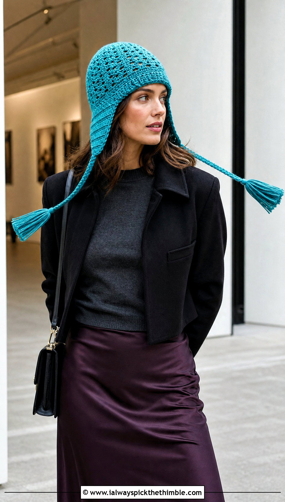 Tassel Earflap Crochet Beanie With Satin Skirt - 20 Earflap Crochet Beanie outfit ideas