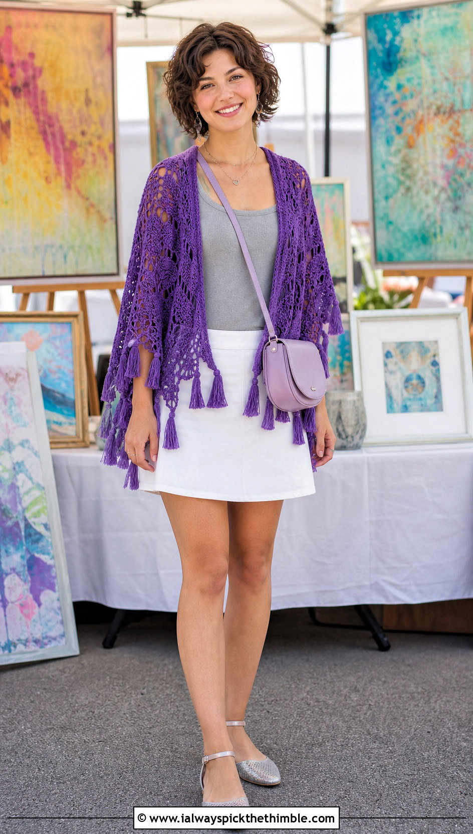 Tassel Hem Crochet Summer Poncho With Mini Skirt - 25 crochet summer poncho outfit ideas