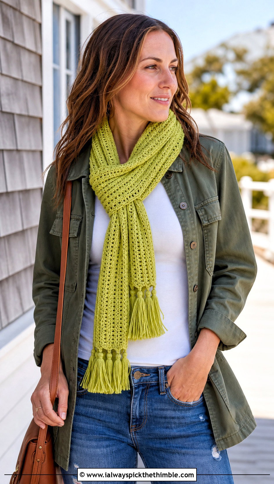 Tassel Ribbed Crochet Scarf With Utility Jacket - 20 Ribbed Crochet Scarf outfit ideas