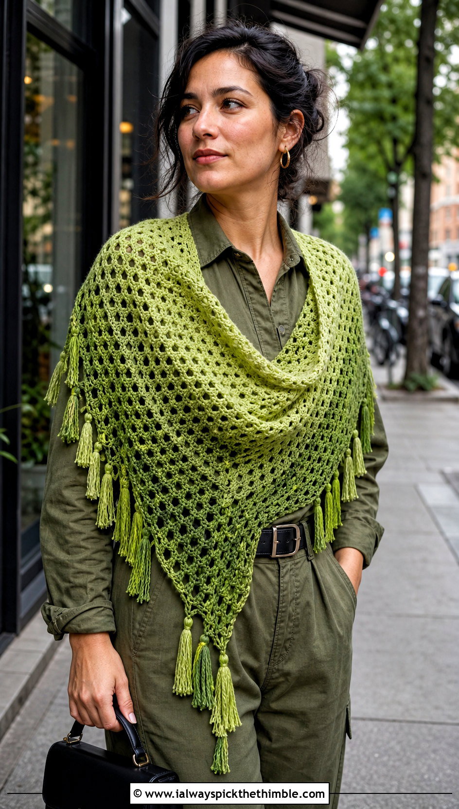 Tassel Shawl In A Cake With Utility Jumpsuit - 20 Crochet Shawl In A Cake outfit ideas